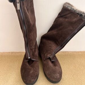 Aquatalia Brown Suede Boots with Fur Trim
